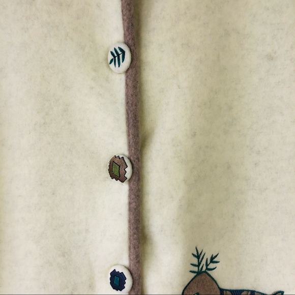 NEW Teddi cream green fleece trees deer button winter holiday jacket large - Picture 7 of 10